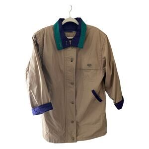 London Fog | M 90's Vintage Color Block Coat Tan Canvas w/ Purple & Green
